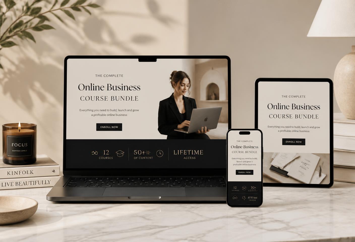 Online course bundle displayed across devices