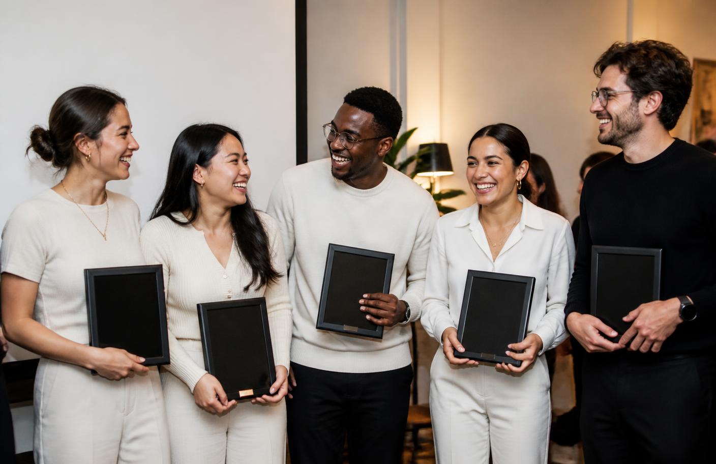 Members celebrating with milestone awards