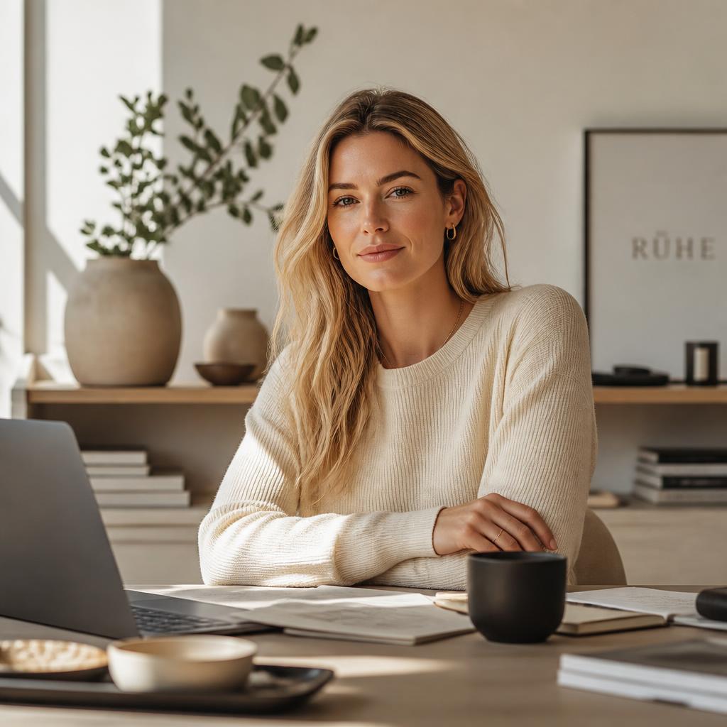 Founder in a calm, sunlit workspace